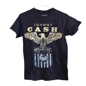 Johhny Cash Eagle Womens Graphic Distressed Guitar Relaxed T-Shirt Black Small